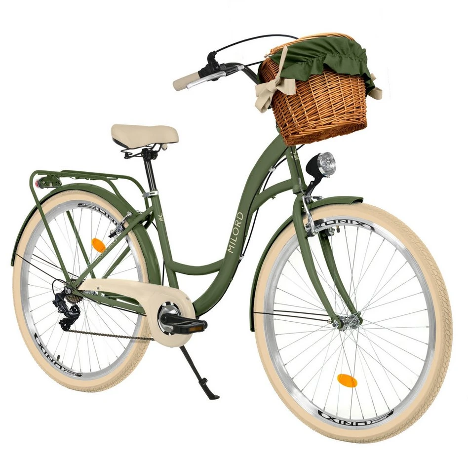 img-1783527721536-309908.webp Milord Cityrad, 28/26 Zoll, Grün-Creme, 7-Gang, Weidenkorb, Damen – Bild 1
