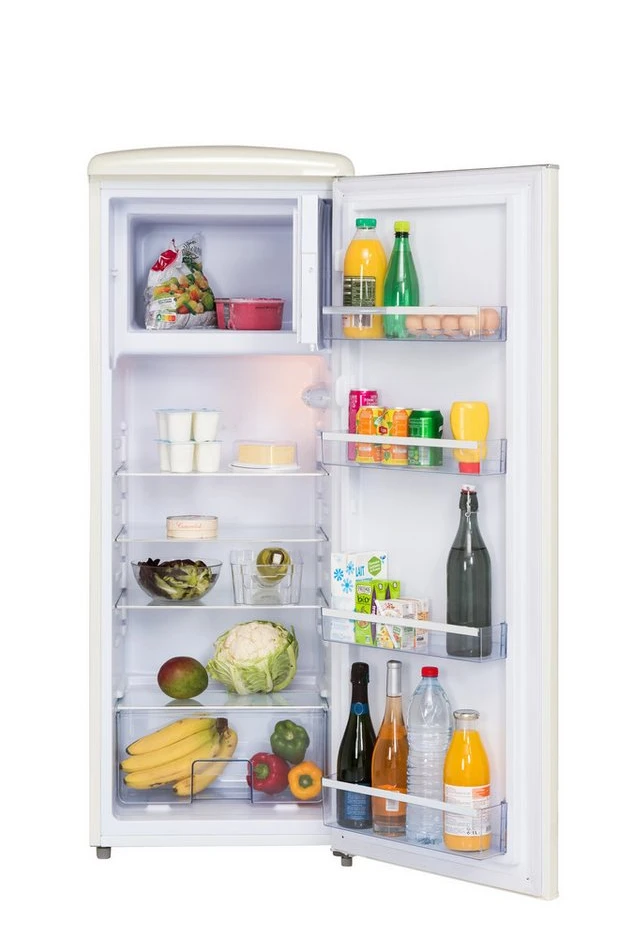 FrigeluX RF218RCD Retro-Kühlschrank, 218 l, Gefrierfach, Energieklasse D, Weiß