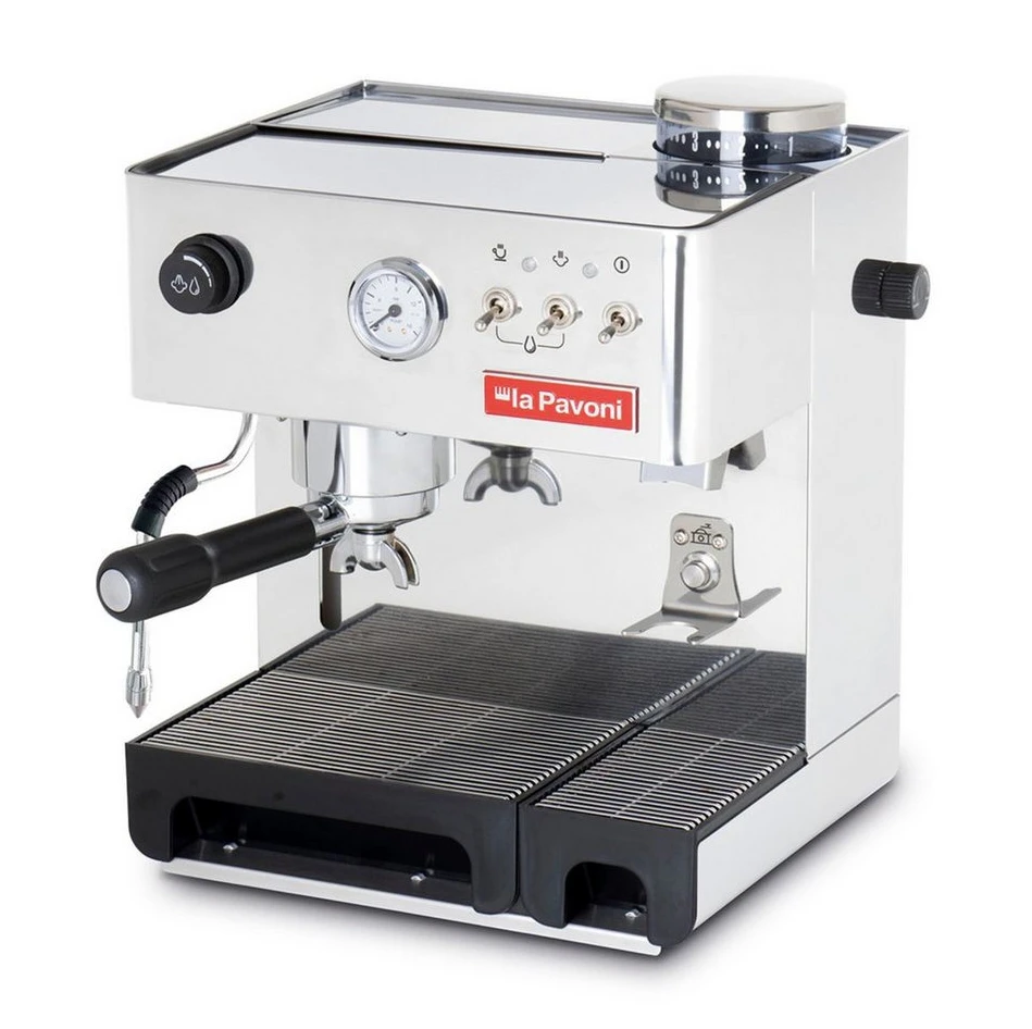 img-1788637899684-227376.webp La Pavoni New Domusbar Siebträgermaschine mit Kegelmahlwerk, Edelstahl – Bild 1